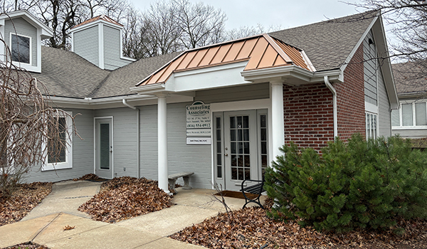 photo of 1 entrance with metal roof.